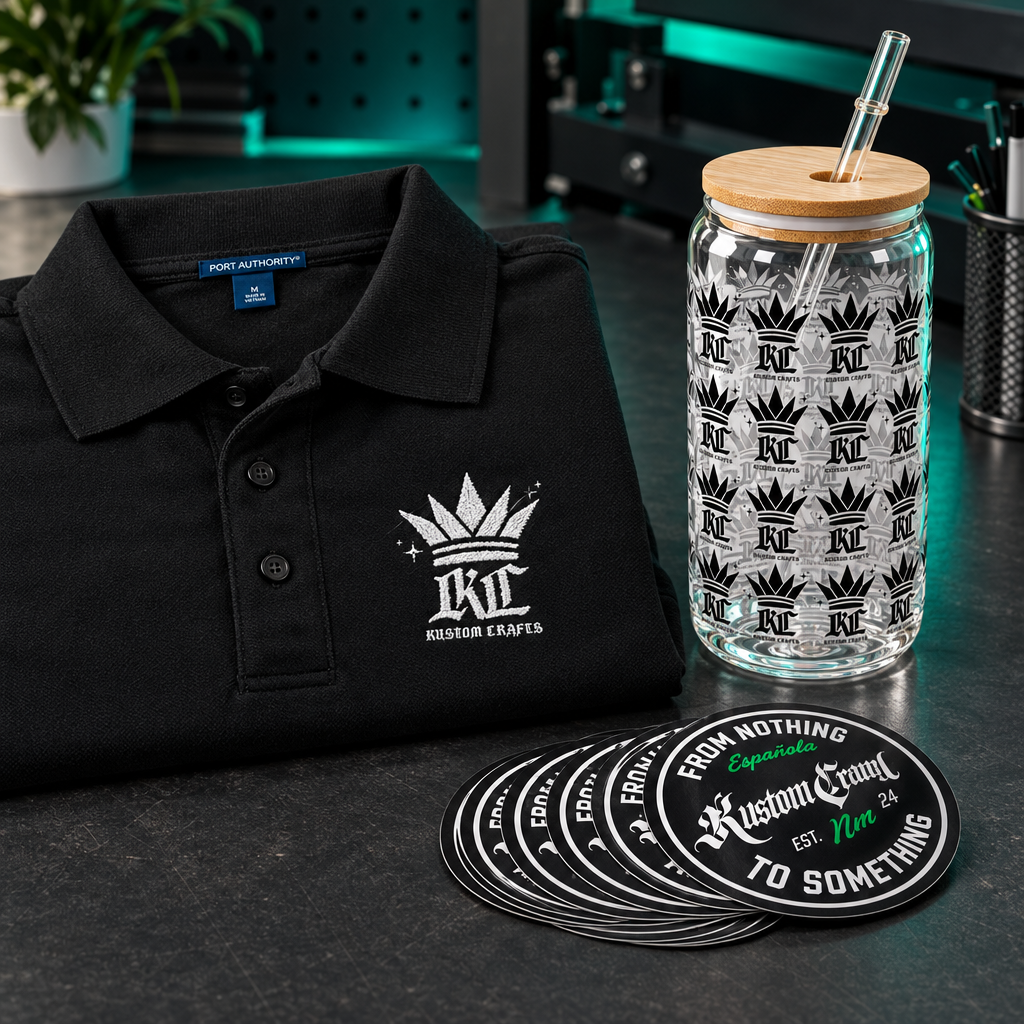 Custom collection cover featuring Kustom Crafts apparel, stickers, and drinkware