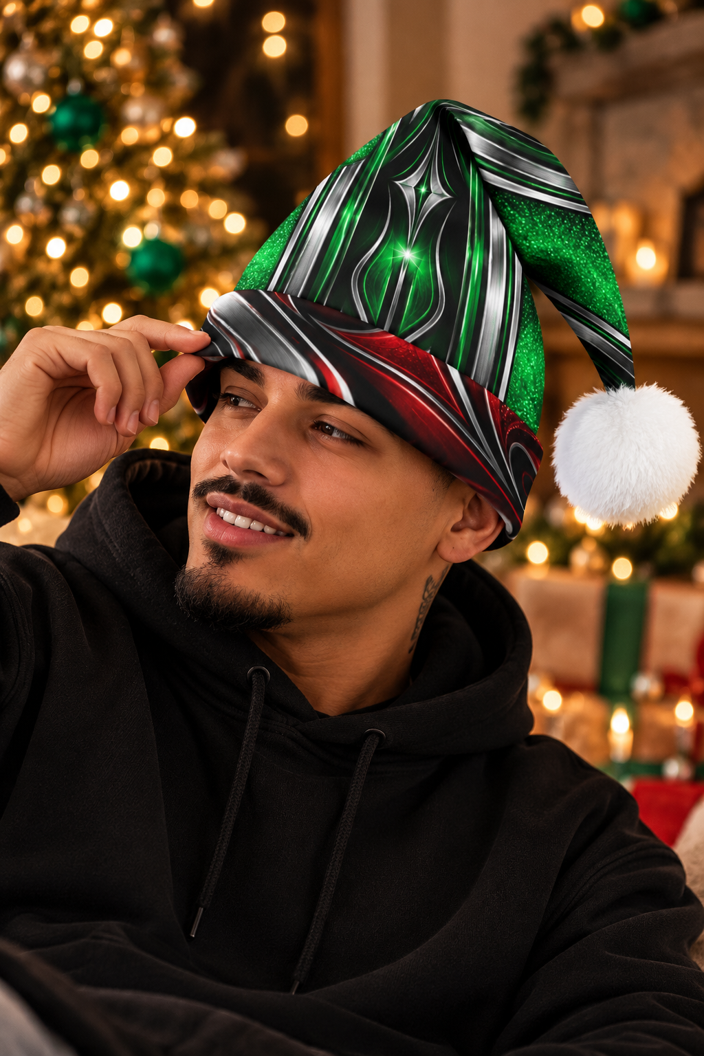 Candy Paint Santa/Elf Hat, Holiday Pom Pom Hat | Christmas Seasonal Headwear