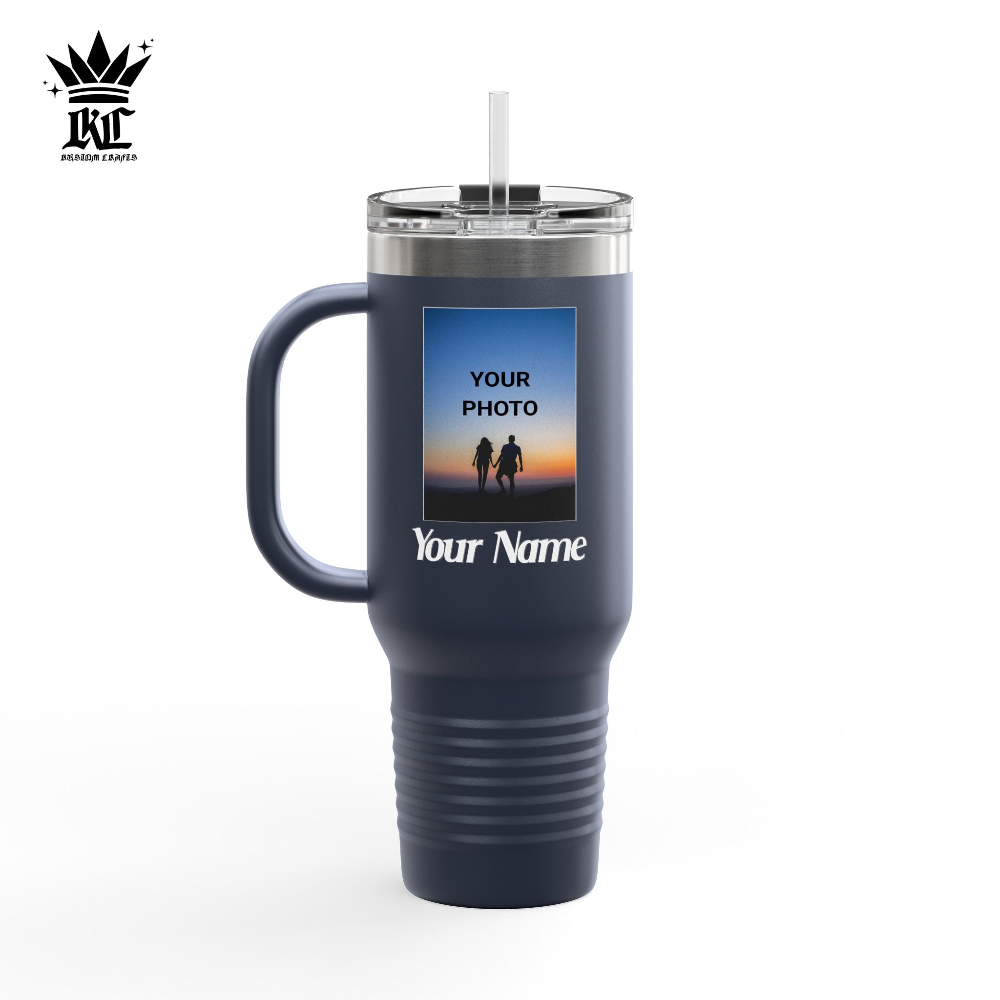 40oz Insulated Travel Mug – Personalized White Tumbler with Straw & Handle