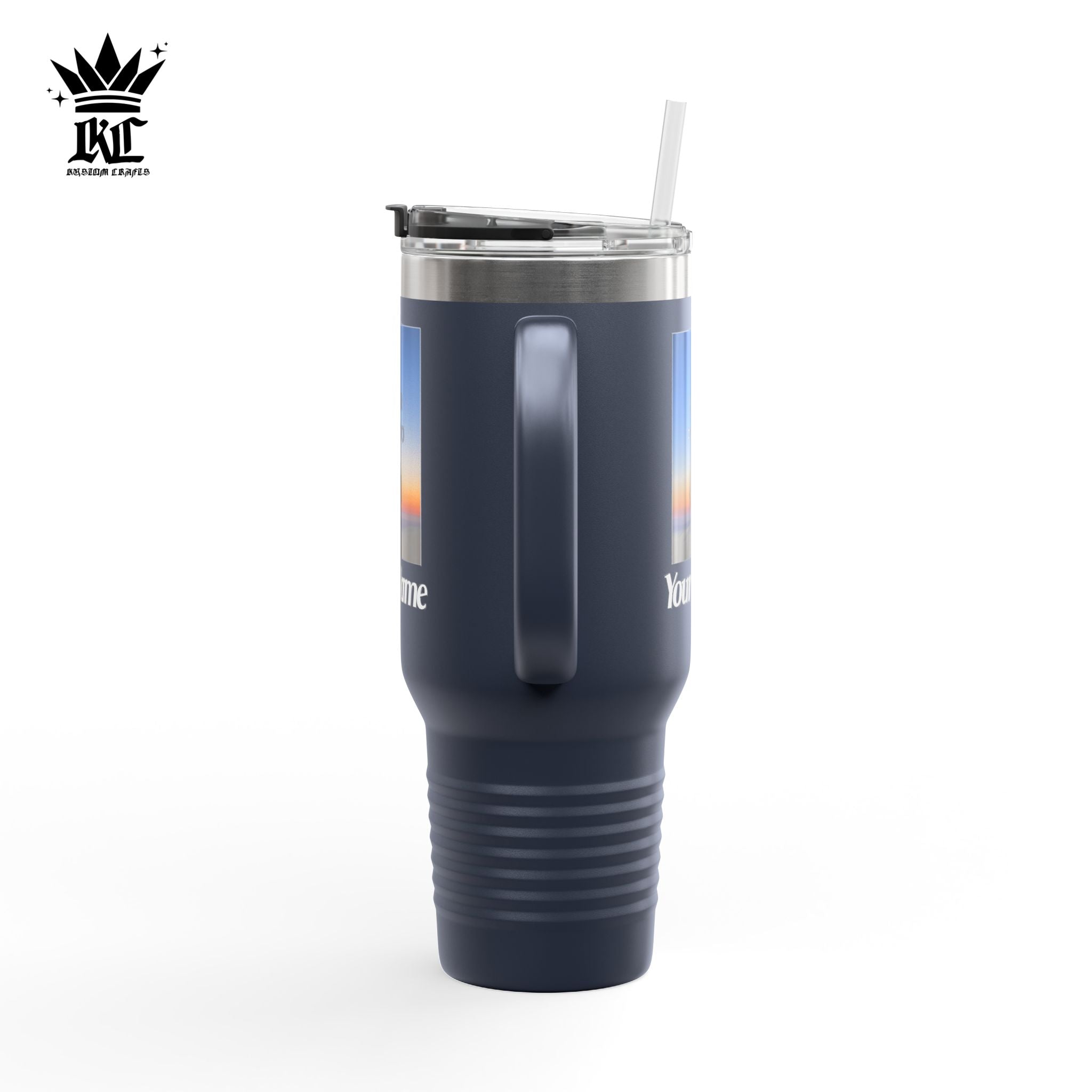 40oz Insulated Travel Mug – Personalized White Tumbler with Straw & Handle
