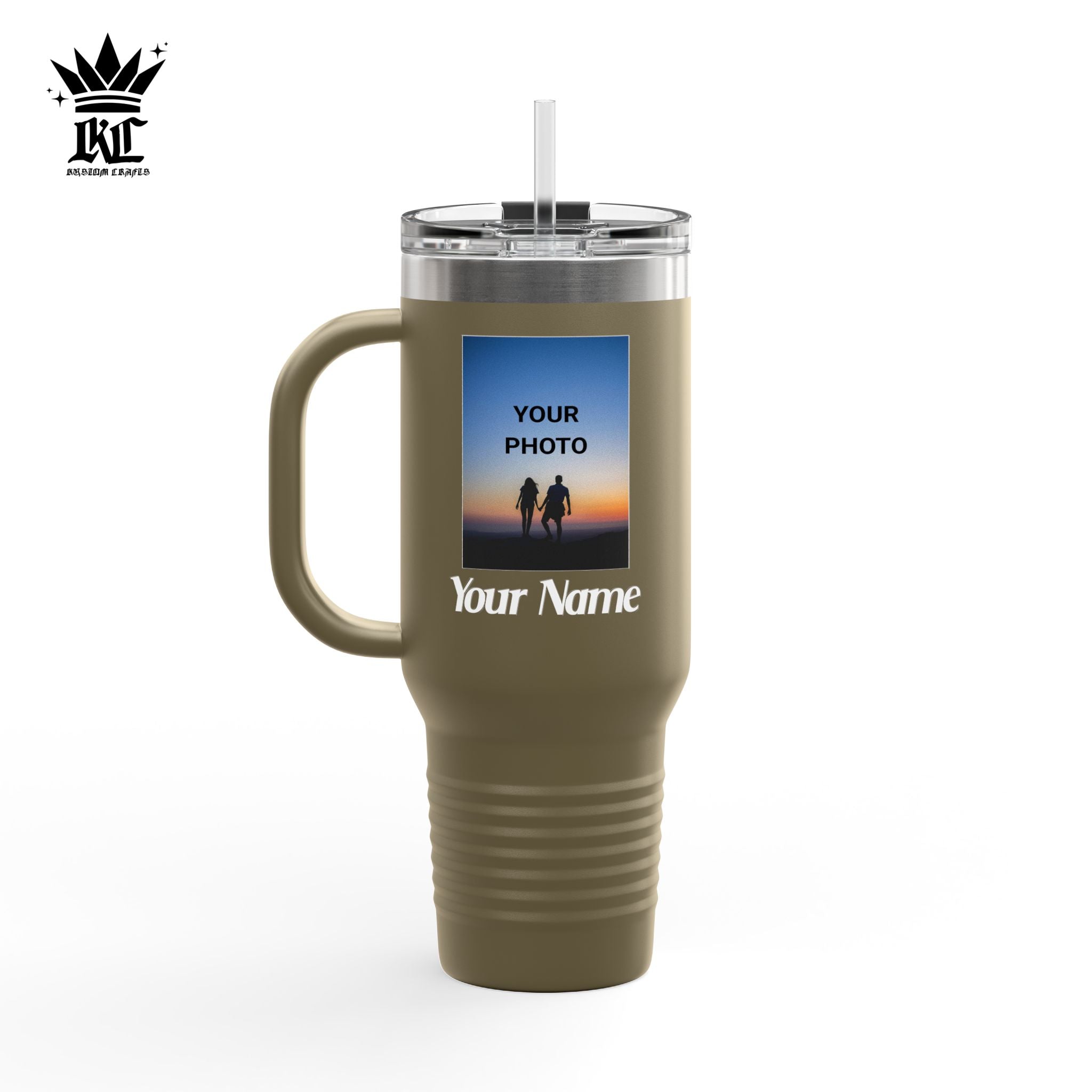 40oz Insulated Travel Mug – Personalized White Tumbler with Straw & Handle