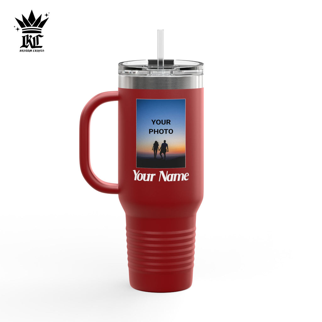 40oz Insulated Travel Mug – Personalized White Tumbler with Straw & Handle