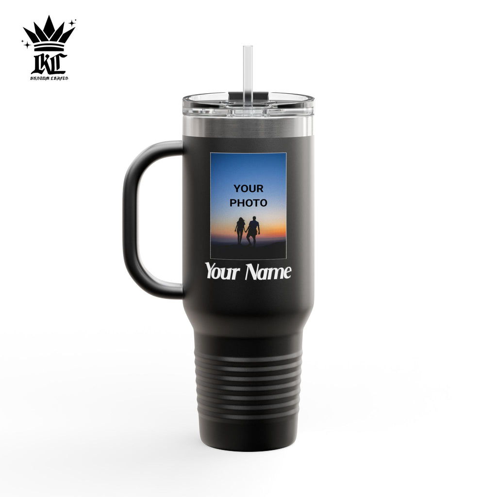 40oz Insulated Travel Mug – Personalized White Tumbler with Straw & Handle