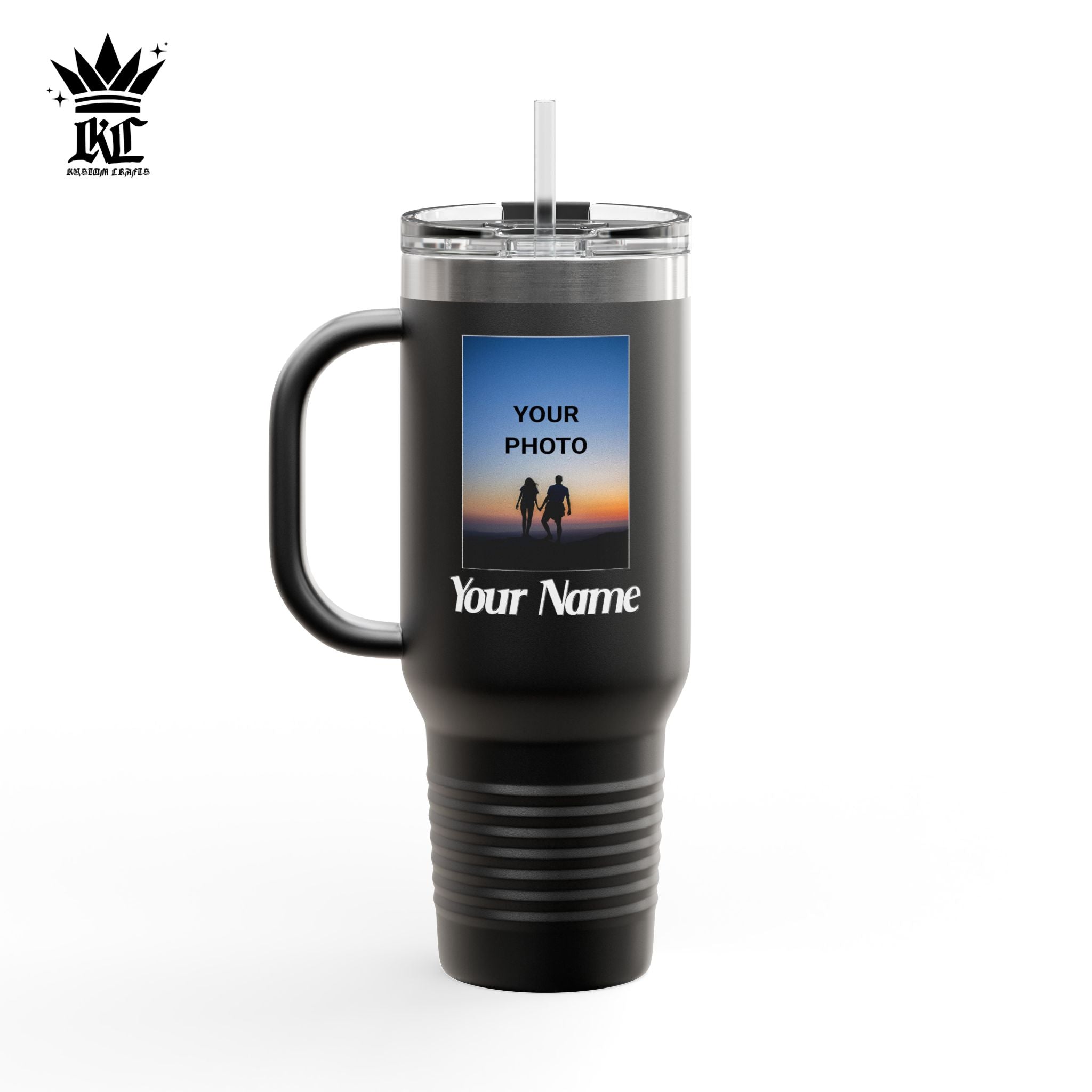 40oz Insulated Travel Mug – Personalized White Tumbler with Straw & Handle
