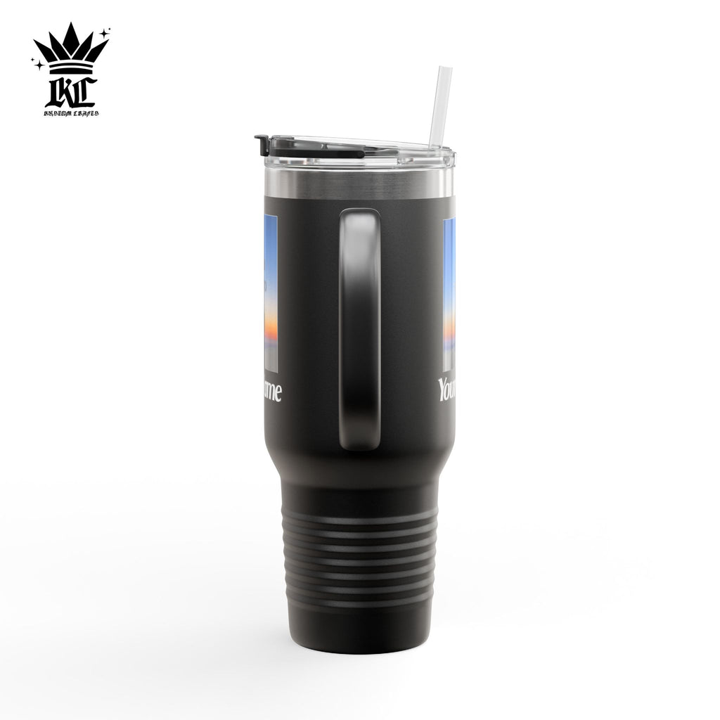 40oz Insulated Travel Mug – Personalized White Tumbler with Straw & Handle