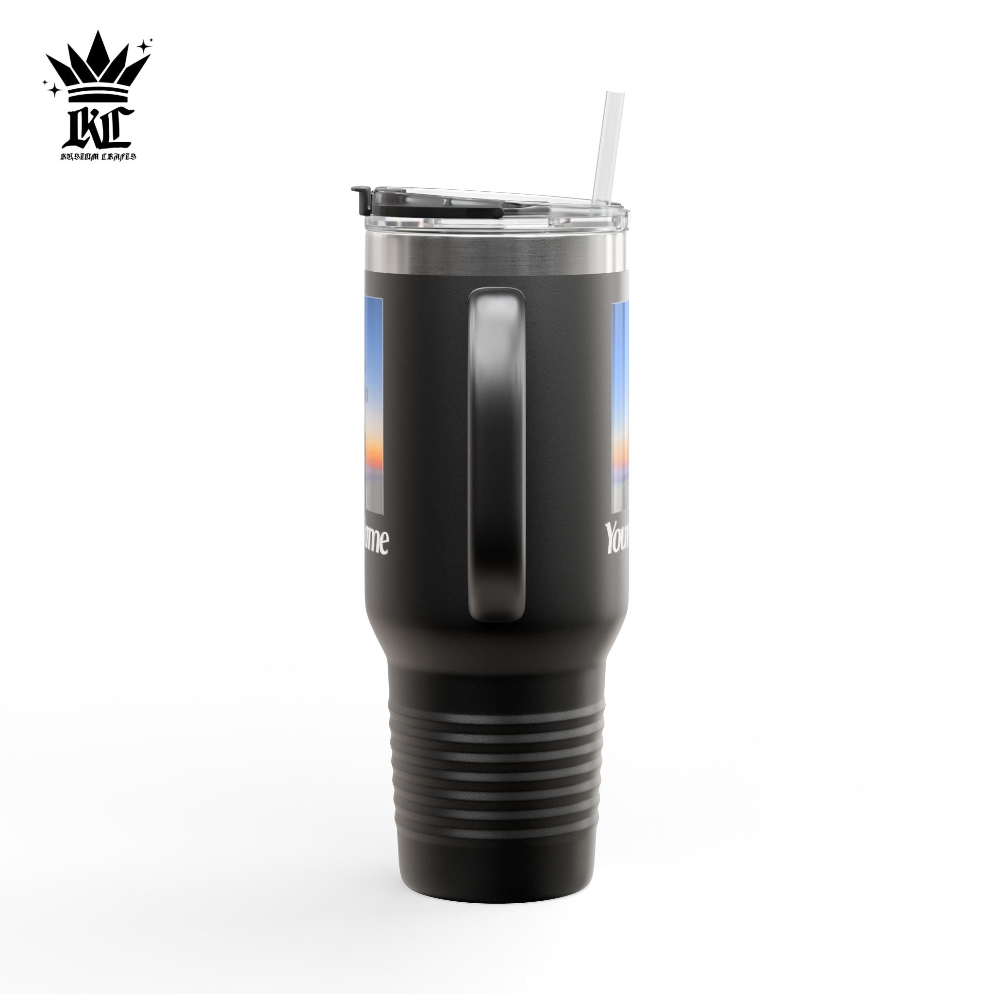 40oz Insulated Travel Mug – Personalized White Tumbler with Straw & Handle