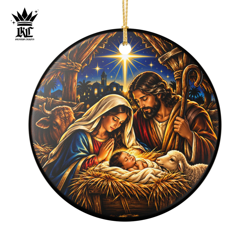 Nativity Scene Ceramic Ornament | Mary Joseph Baby Jesus