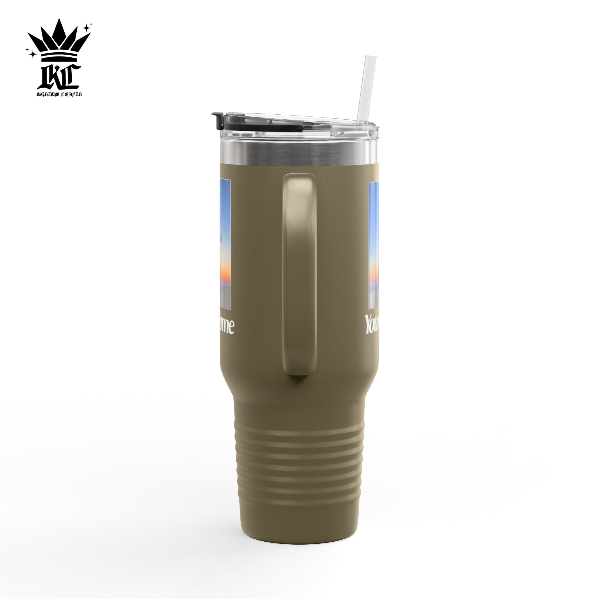 40oz Insulated Travel Mug – Personalized White Tumbler with Straw & Handle