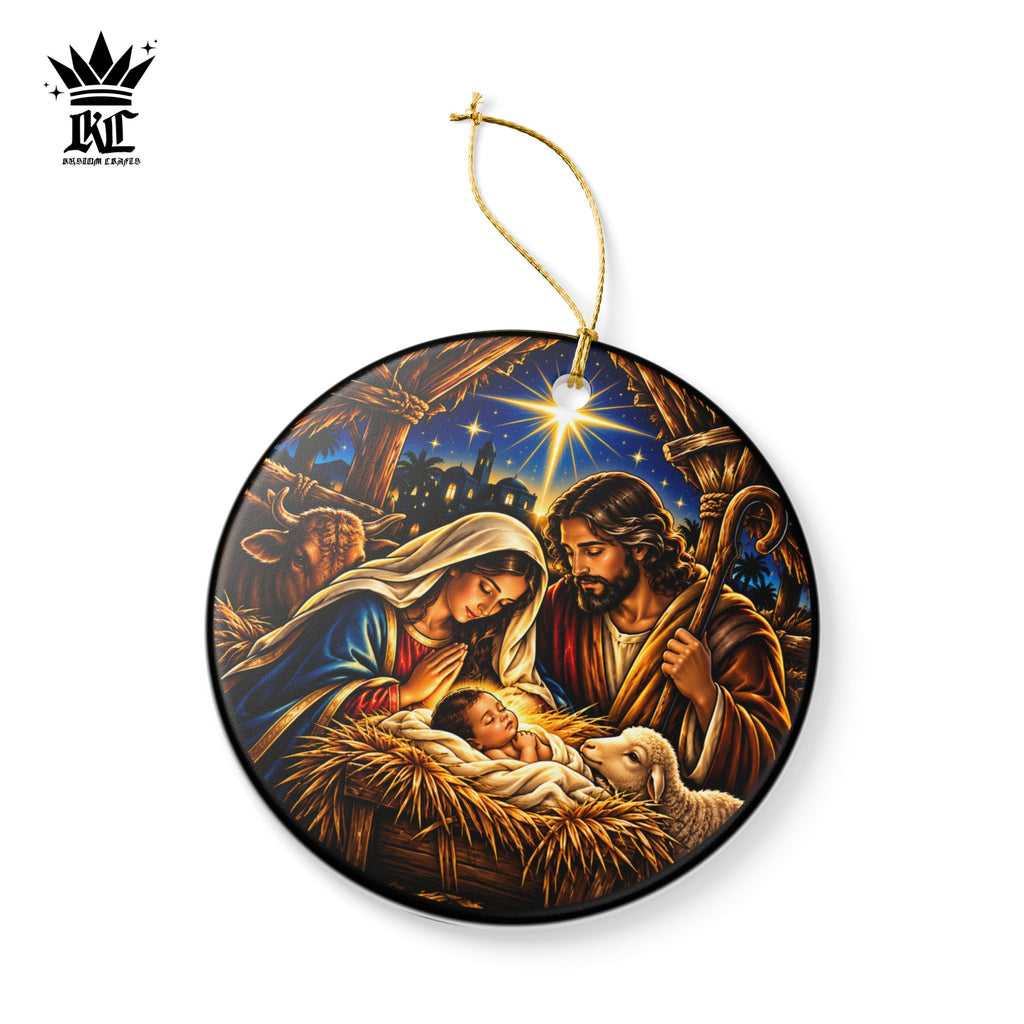 Nativity Scene Ceramic Ornament | Mary Joseph Baby Jesus
