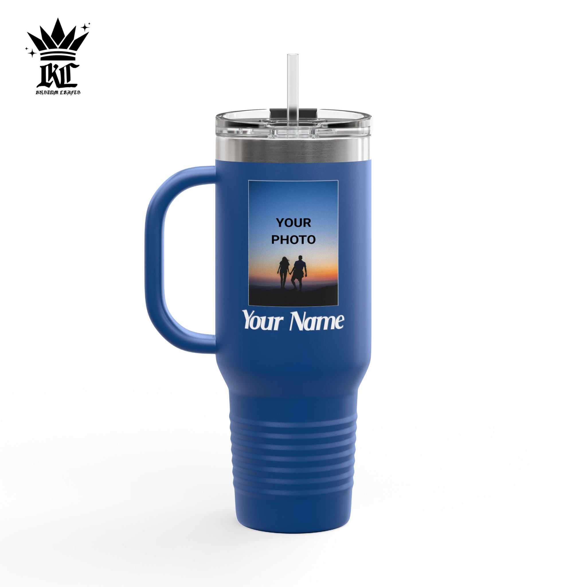 40oz Insulated Travel Mug – Personalized White Tumbler with Straw & Handle