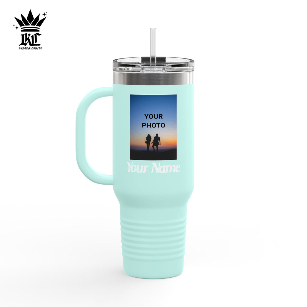 40oz Insulated Travel Mug – Personalized White Tumbler with Straw & Handle