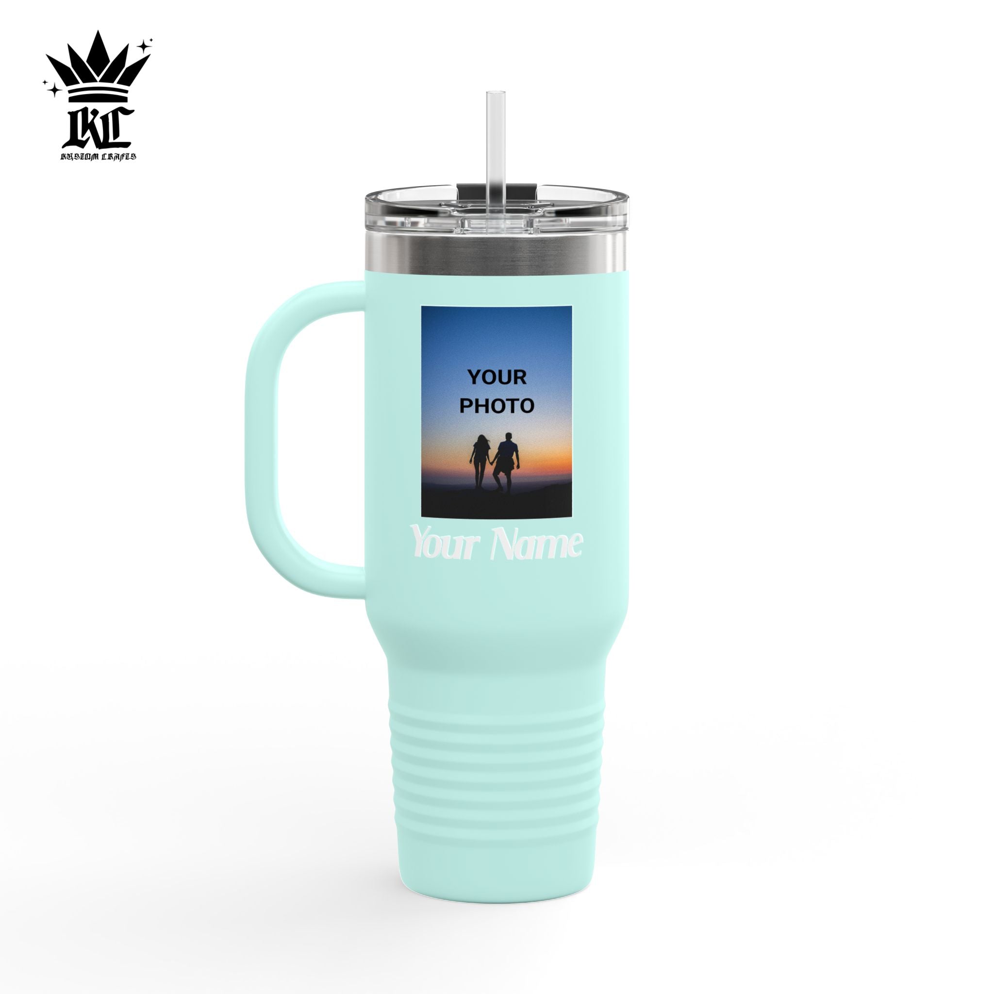 40oz Insulated Travel Mug – Personalized White Tumbler with Straw & Handle