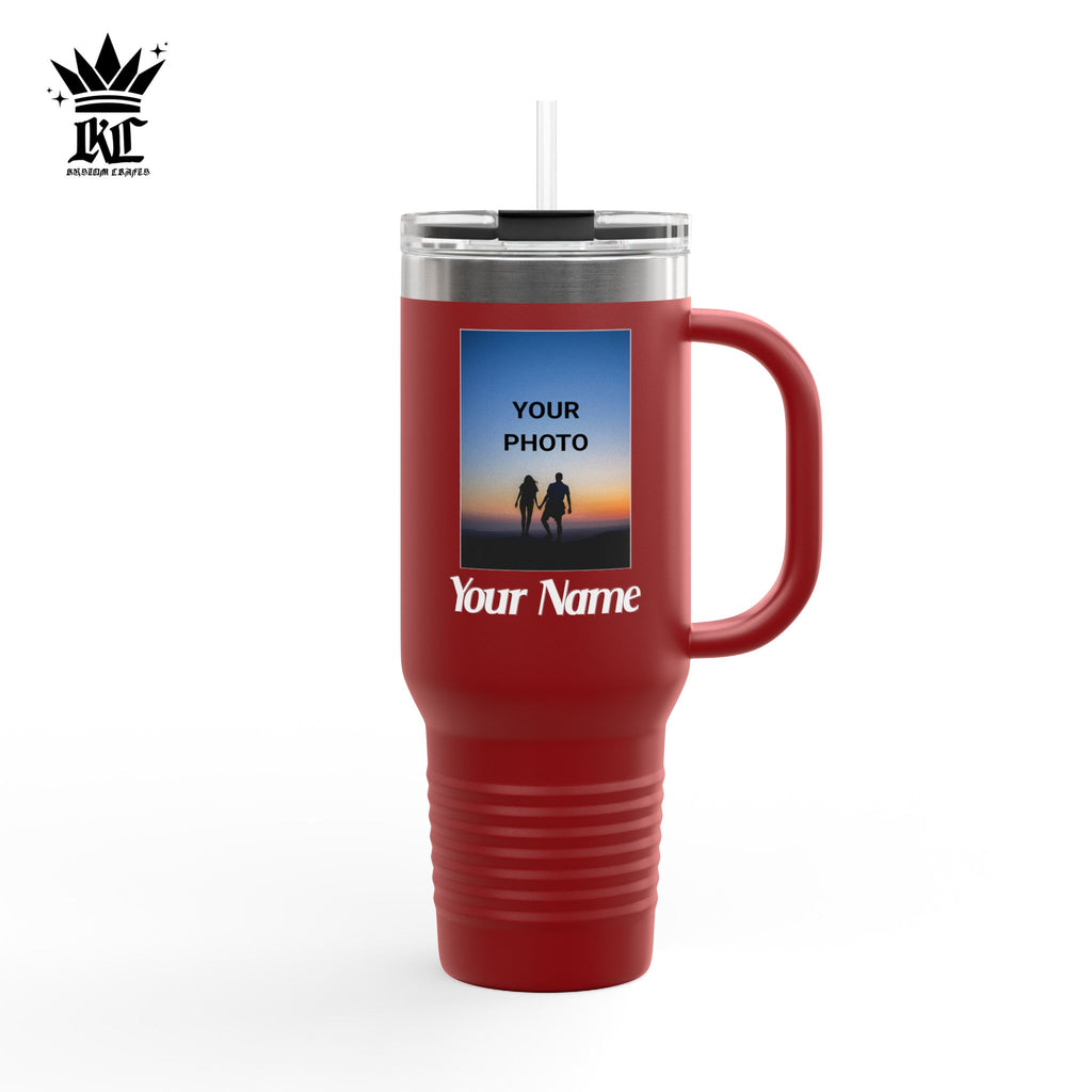 40oz Insulated Travel Mug – Personalized White Tumbler with Straw & Handle