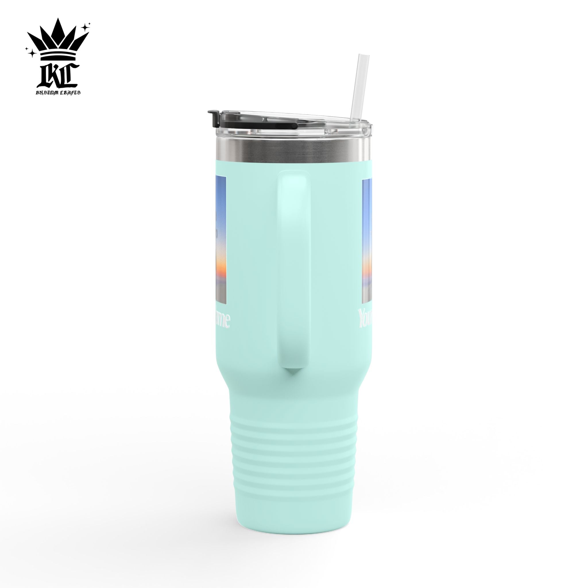 40oz Insulated Travel Mug – Personalized White Tumbler with Straw & Handle