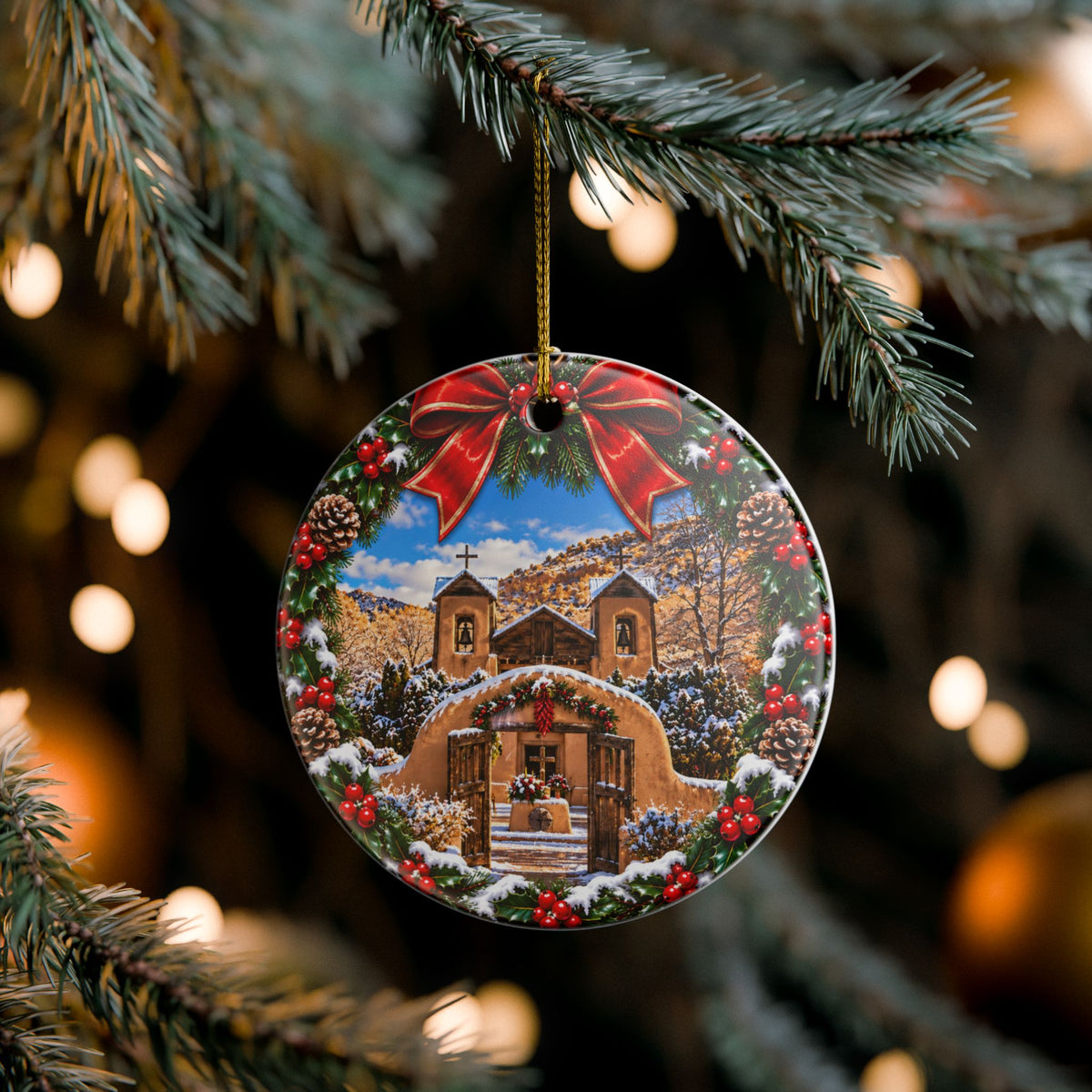 Wreath Santuario De Chimayo - Ceramic Christmas Ornament