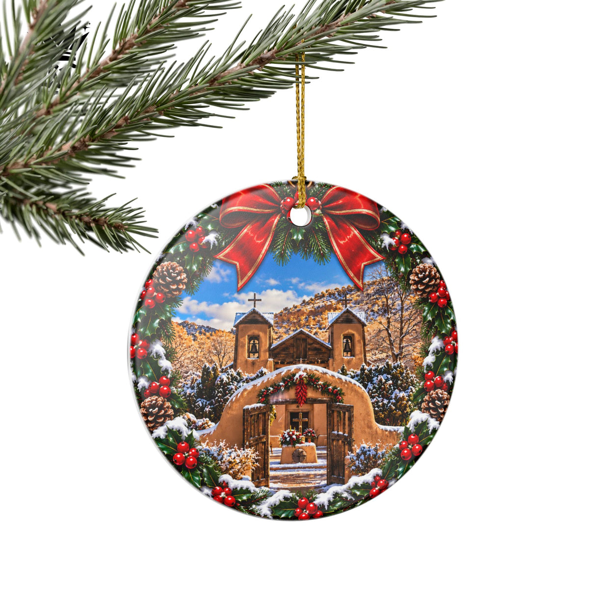 Wreath Santuario De Chimayo - Ceramic Christmas Ornament