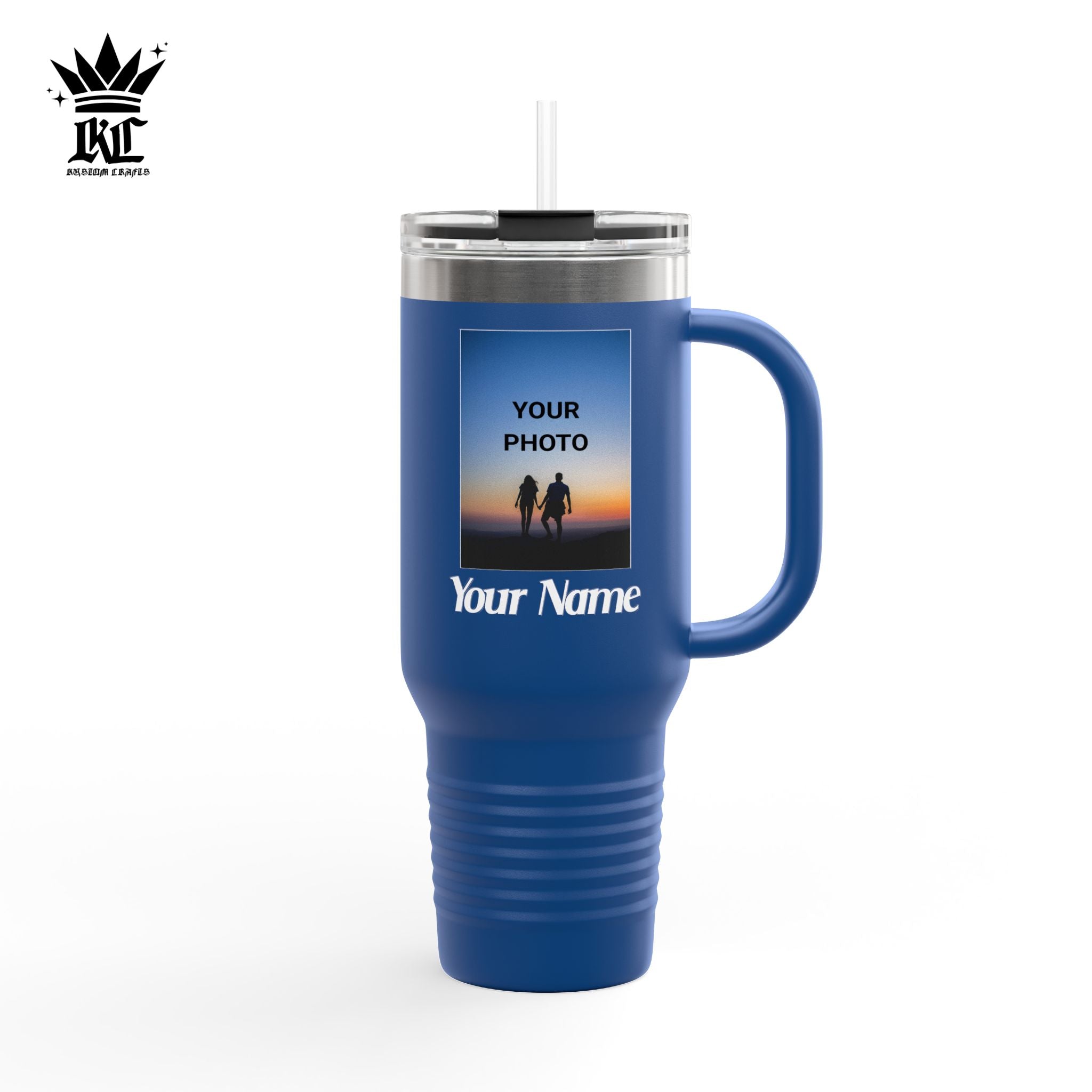 40oz Insulated Travel Mug – Personalized White Tumbler with Straw & Handle