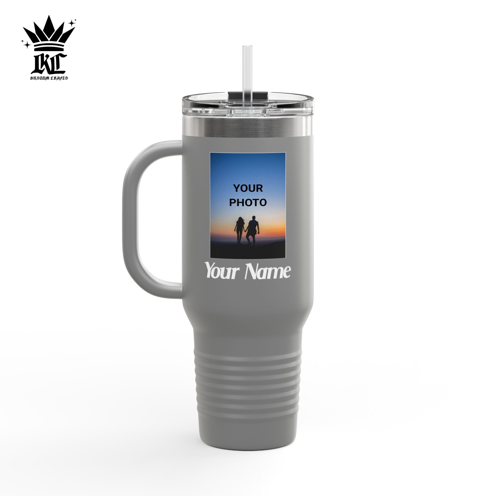 40oz Insulated Travel Mug – Personalized White Tumbler with Straw & Handle