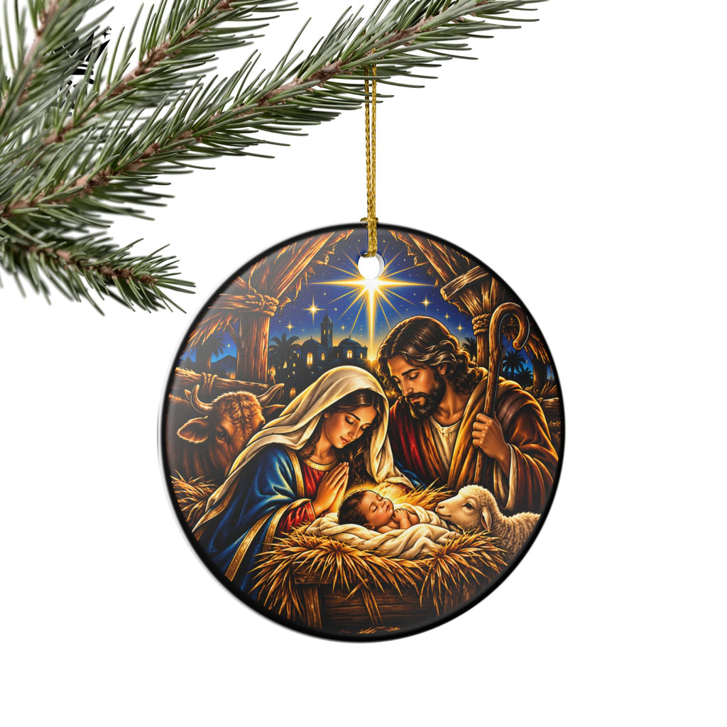 Nativity Scene Ceramic Ornament | Mary Joseph Baby Jesus