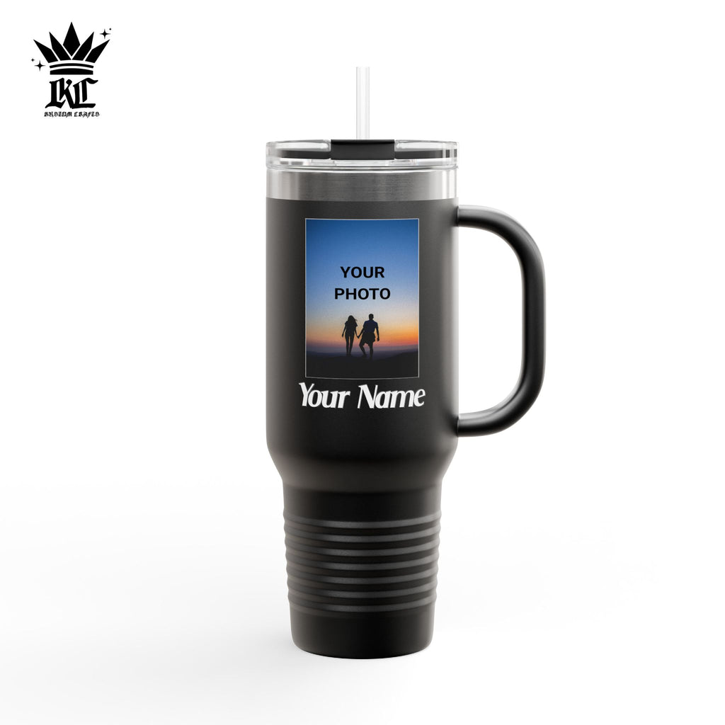 40oz Insulated Travel Mug – Personalized White Tumbler with Straw & Handle