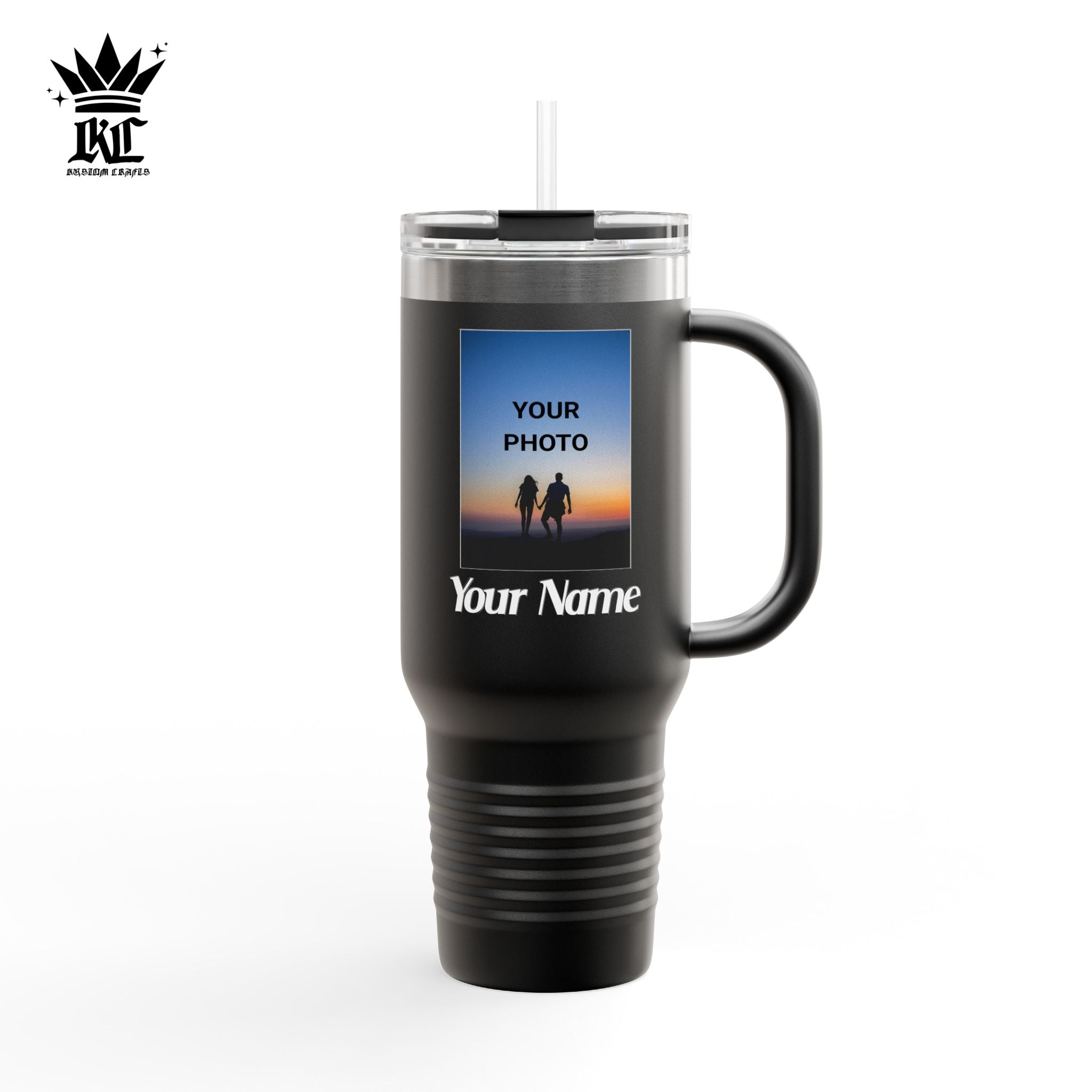 40oz Insulated Travel Mug – Personalized White Tumbler with Straw & Handle
