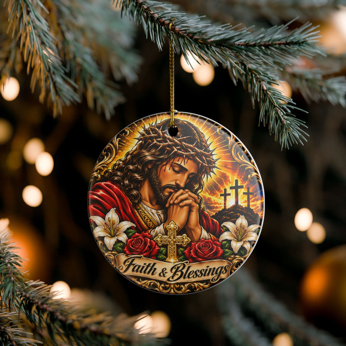Faith and Blessings Ceramic Ornament