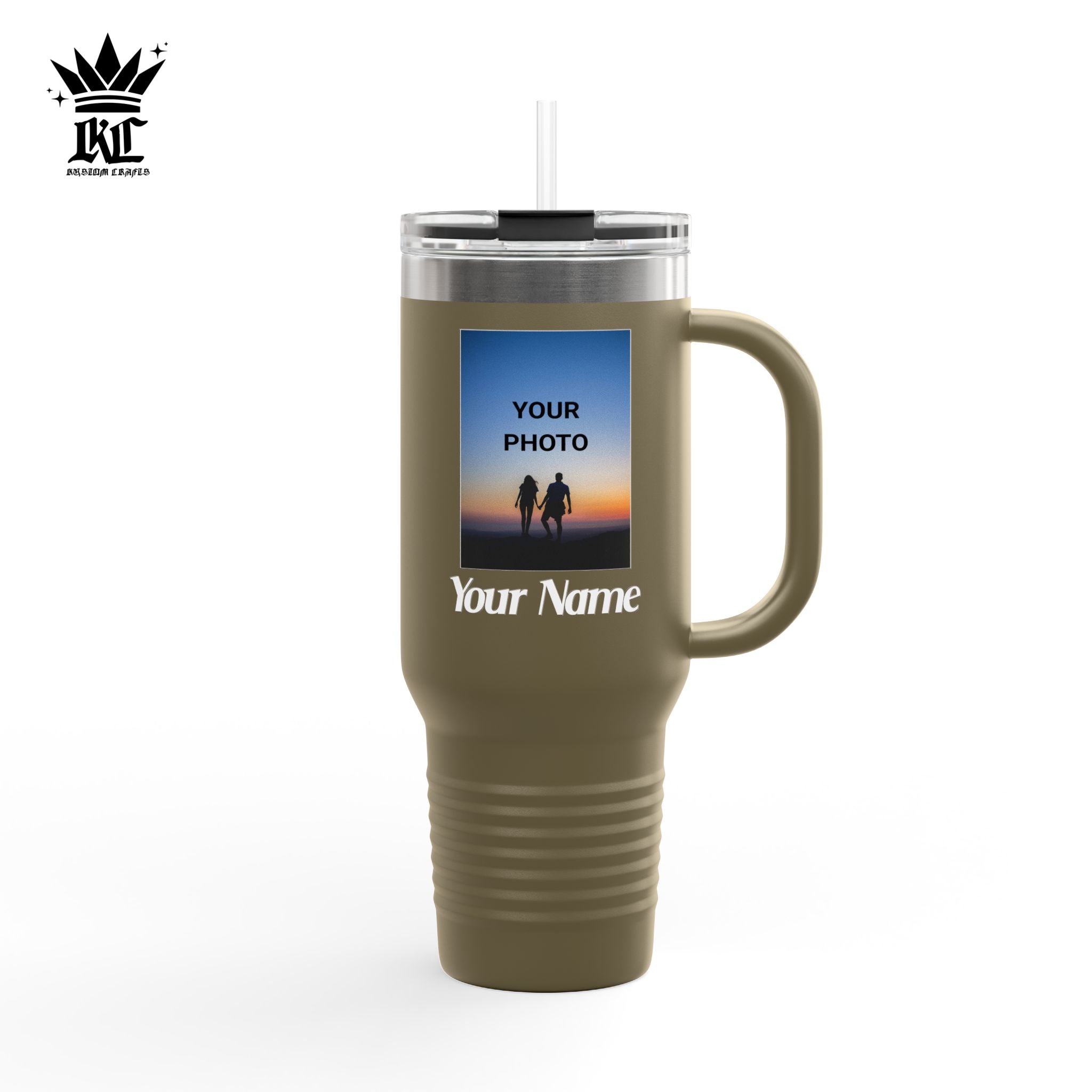 40oz Insulated Travel Mug – Personalized White Tumbler with Straw & Handle