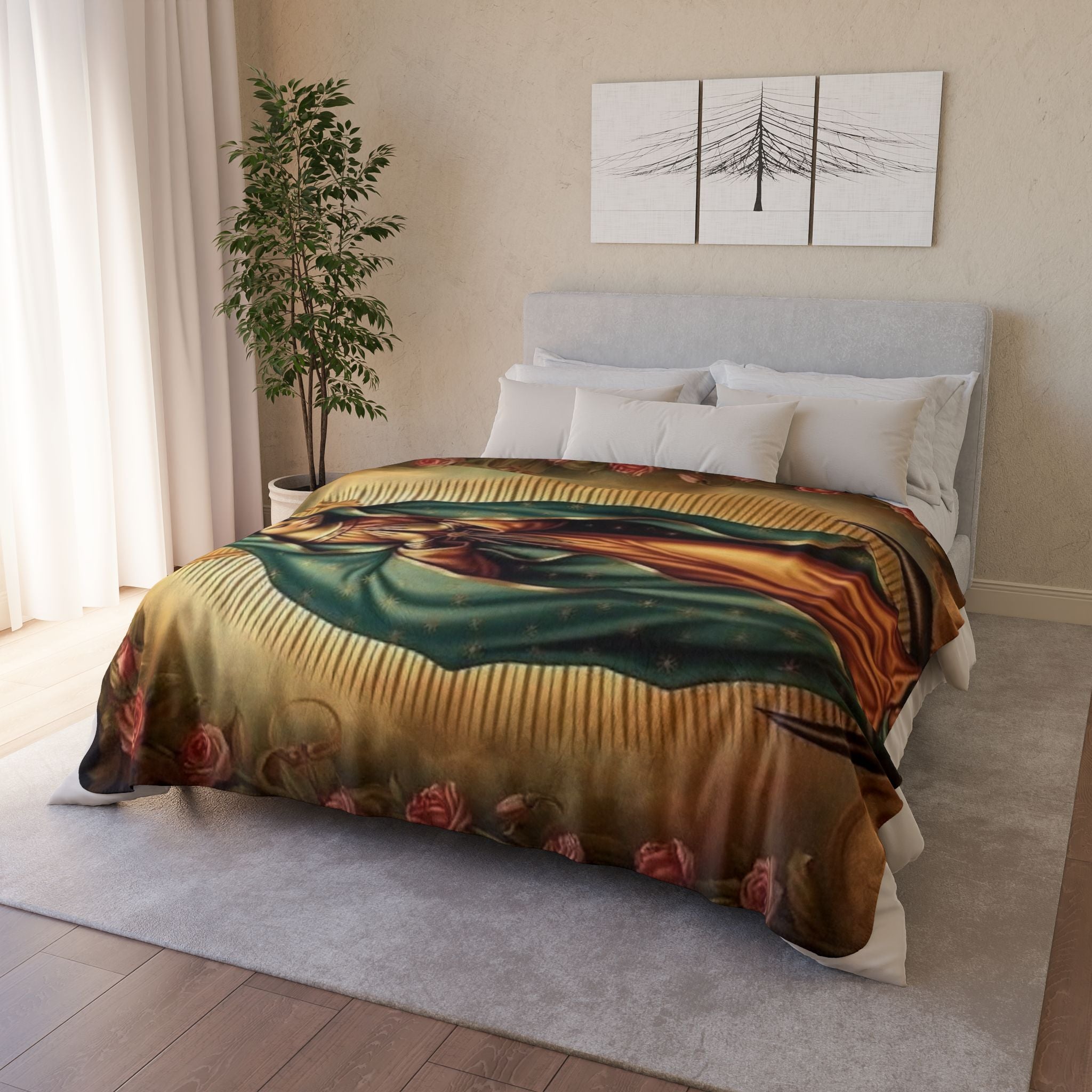 Virgen de Guadalupe Fleece Sherpa Blanket