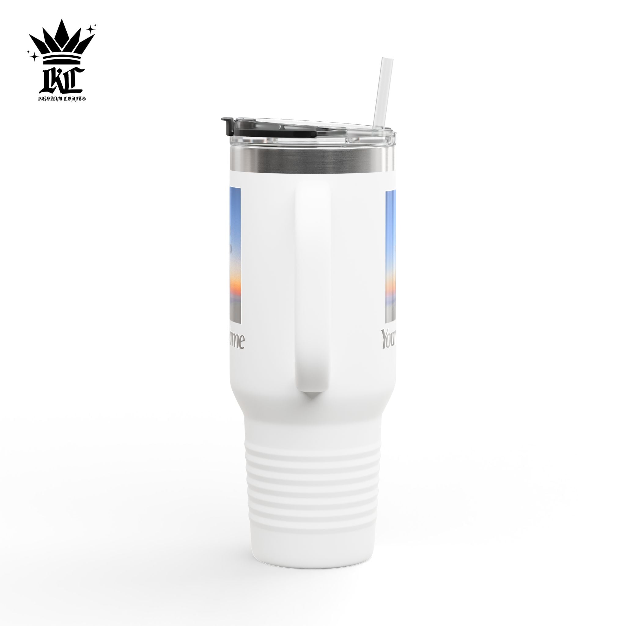 40oz Insulated Travel Mug – Personalized White Tumbler with Straw & Handle
