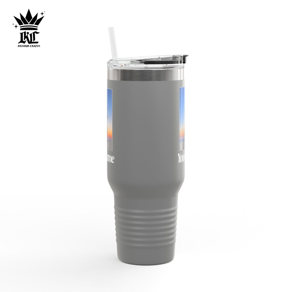 40oz Insulated Travel Mug – Personalized White Tumbler with Straw & Handle