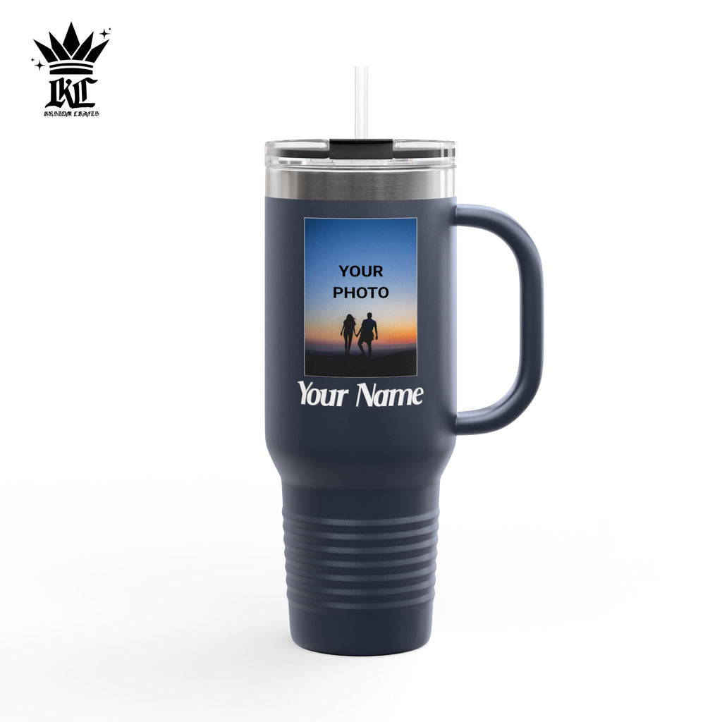 40oz Insulated Travel Mug – Personalized White Tumbler with Straw & Handle