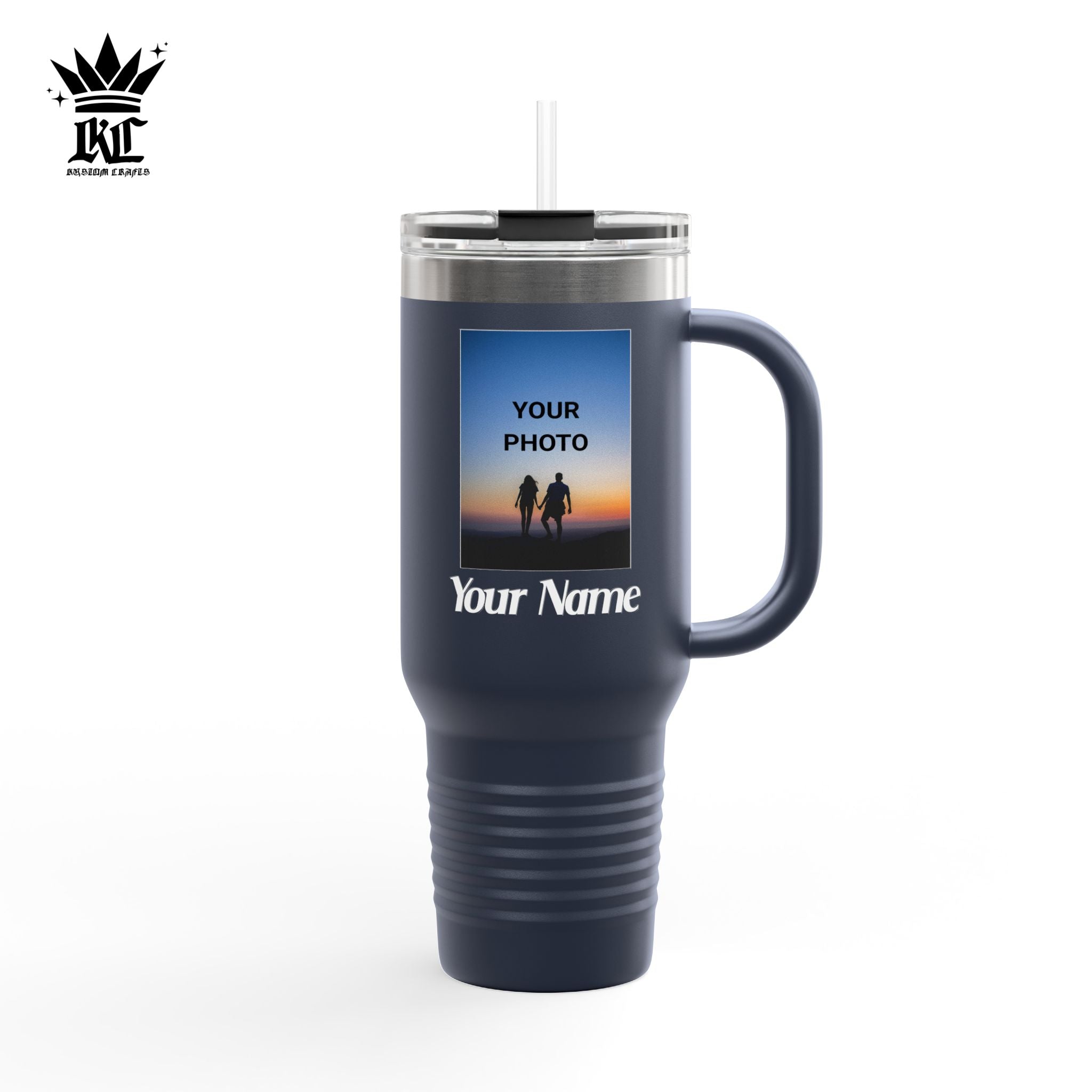 40oz Insulated Travel Mug – Personalized White Tumbler with Straw & Handle