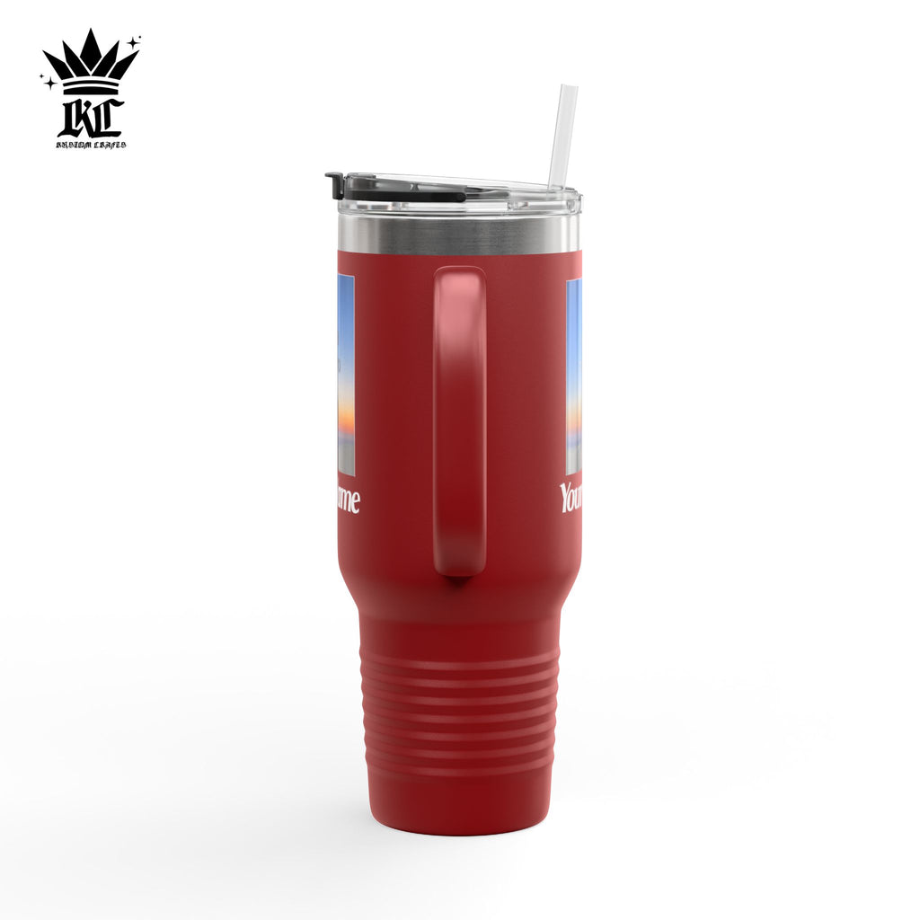 40oz Insulated Travel Mug – Personalized White Tumbler with Straw & Handle