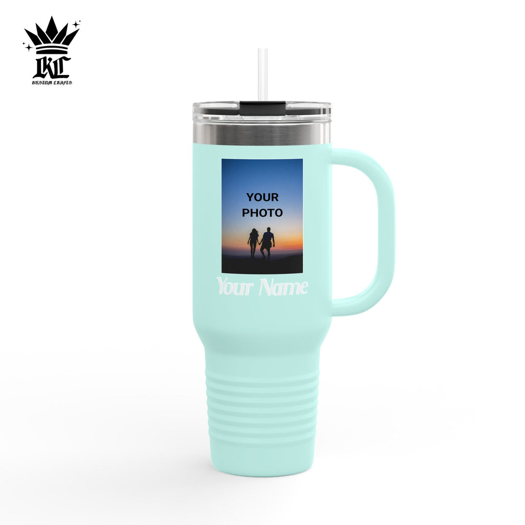 40oz Insulated Travel Mug – Personalized White Tumbler with Straw & Handle