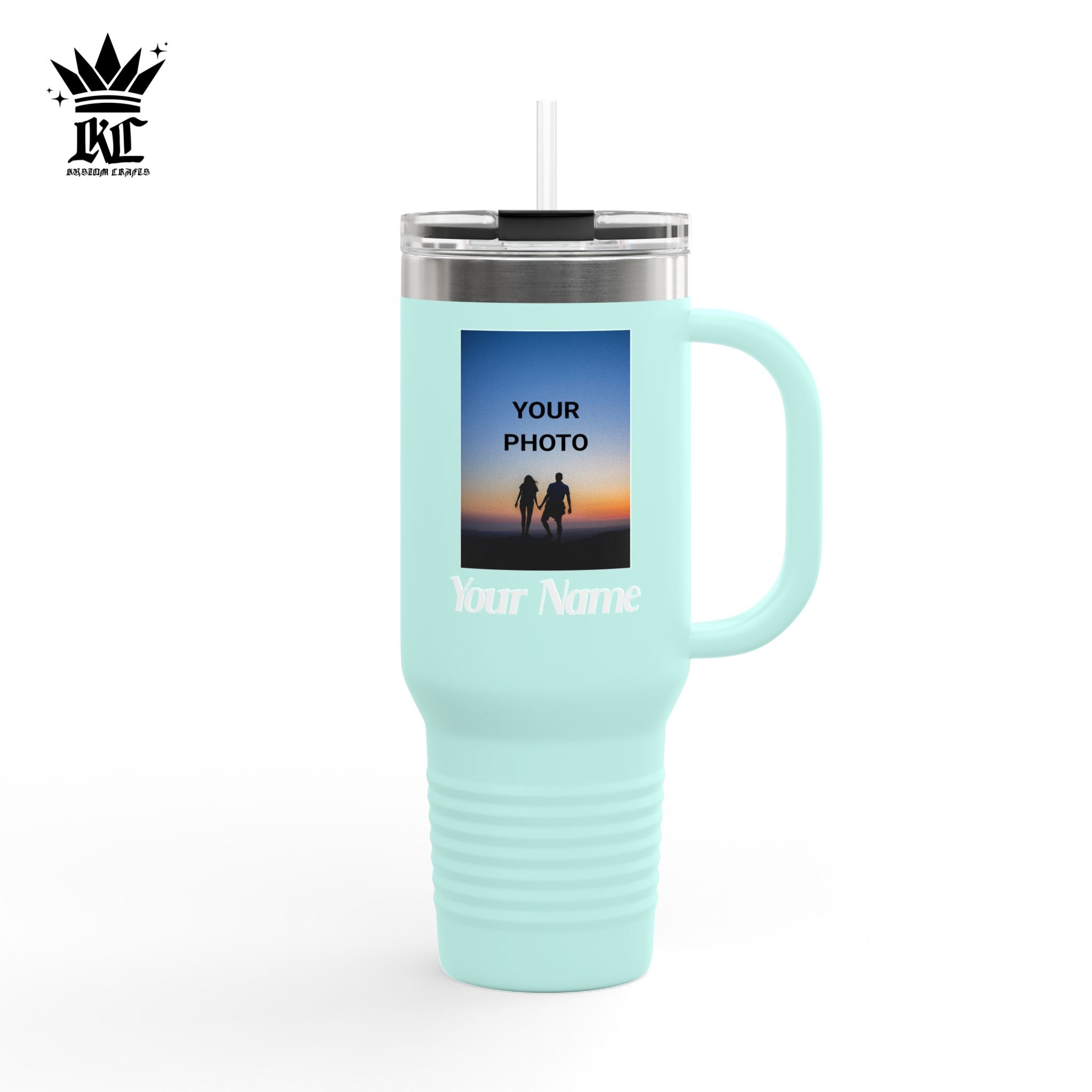40oz Insulated Travel Mug – Personalized White Tumbler with Straw & Handle