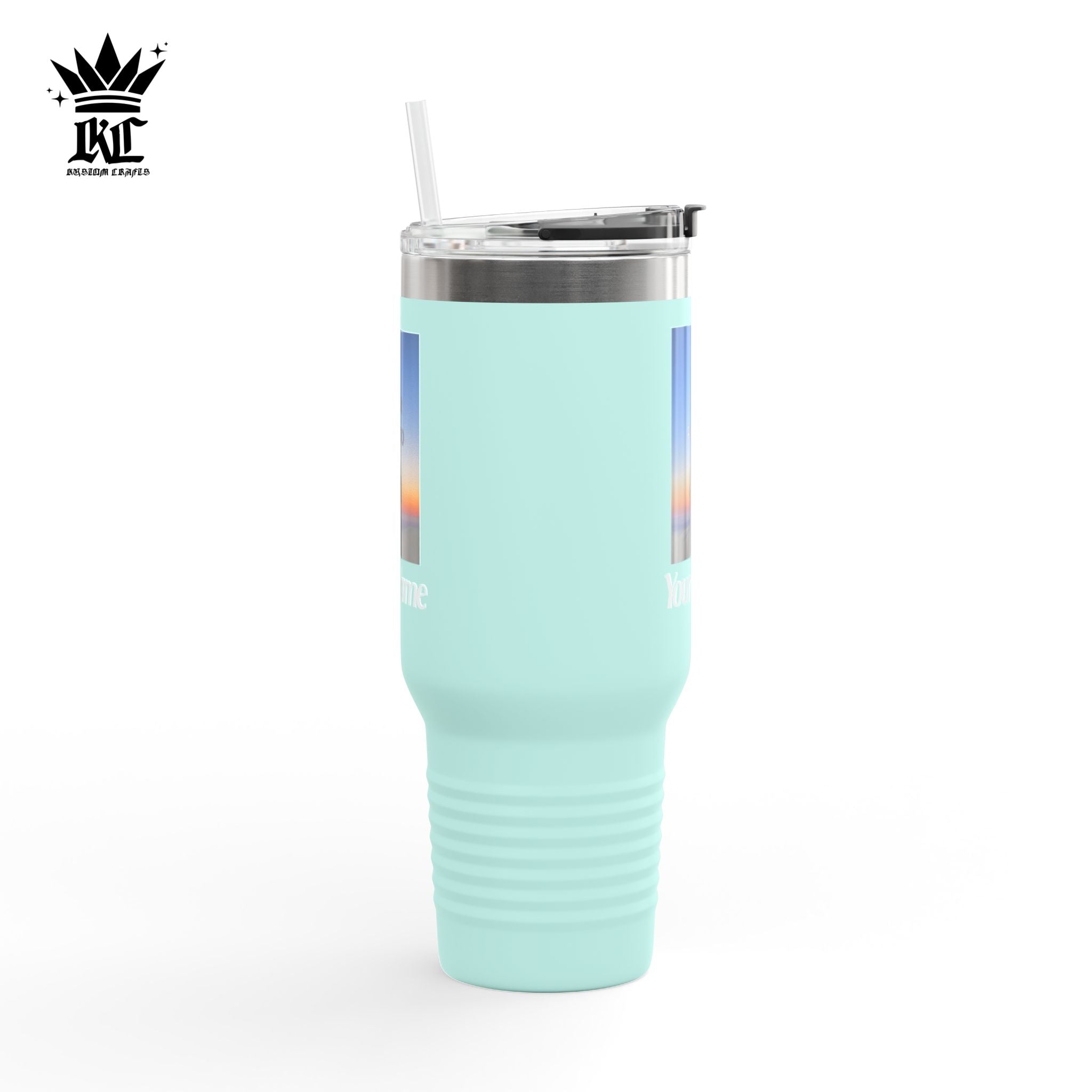40oz Insulated Travel Mug – Personalized White Tumbler with Straw & Handle