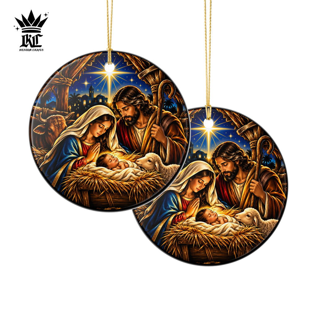Nativity Scene Ceramic Ornament | Mary Joseph Baby Jesus