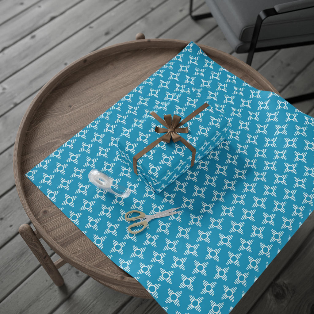 Zia Sun Pattern Wrapping Paper | Turquoise Southwestern Gift Wrap