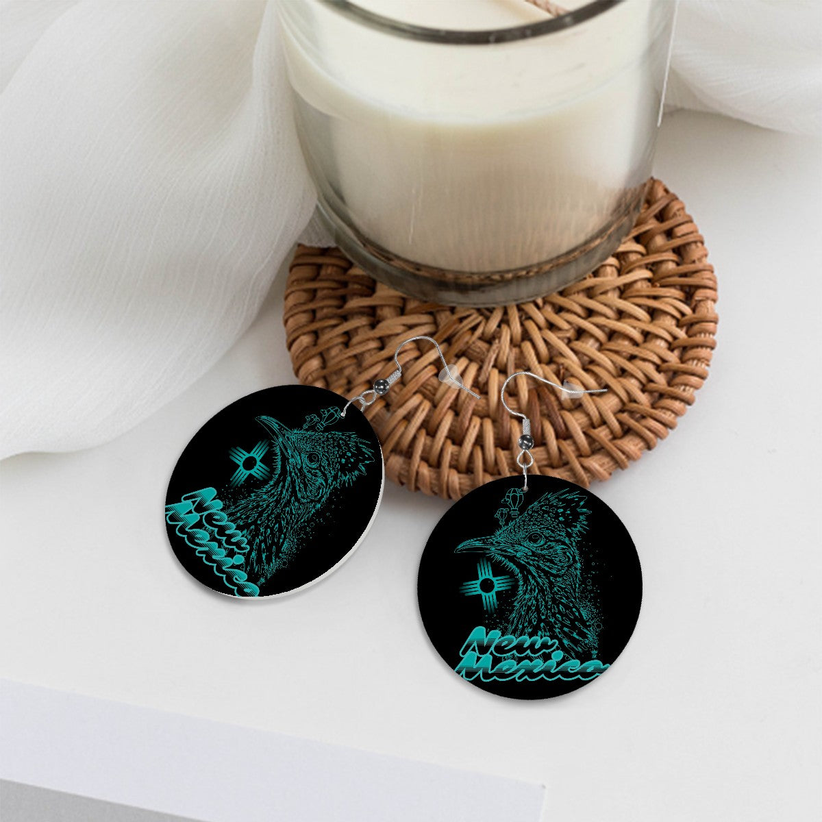 NM Vibes Leather Round Earrings - New Mexico Southwestern Jewelry