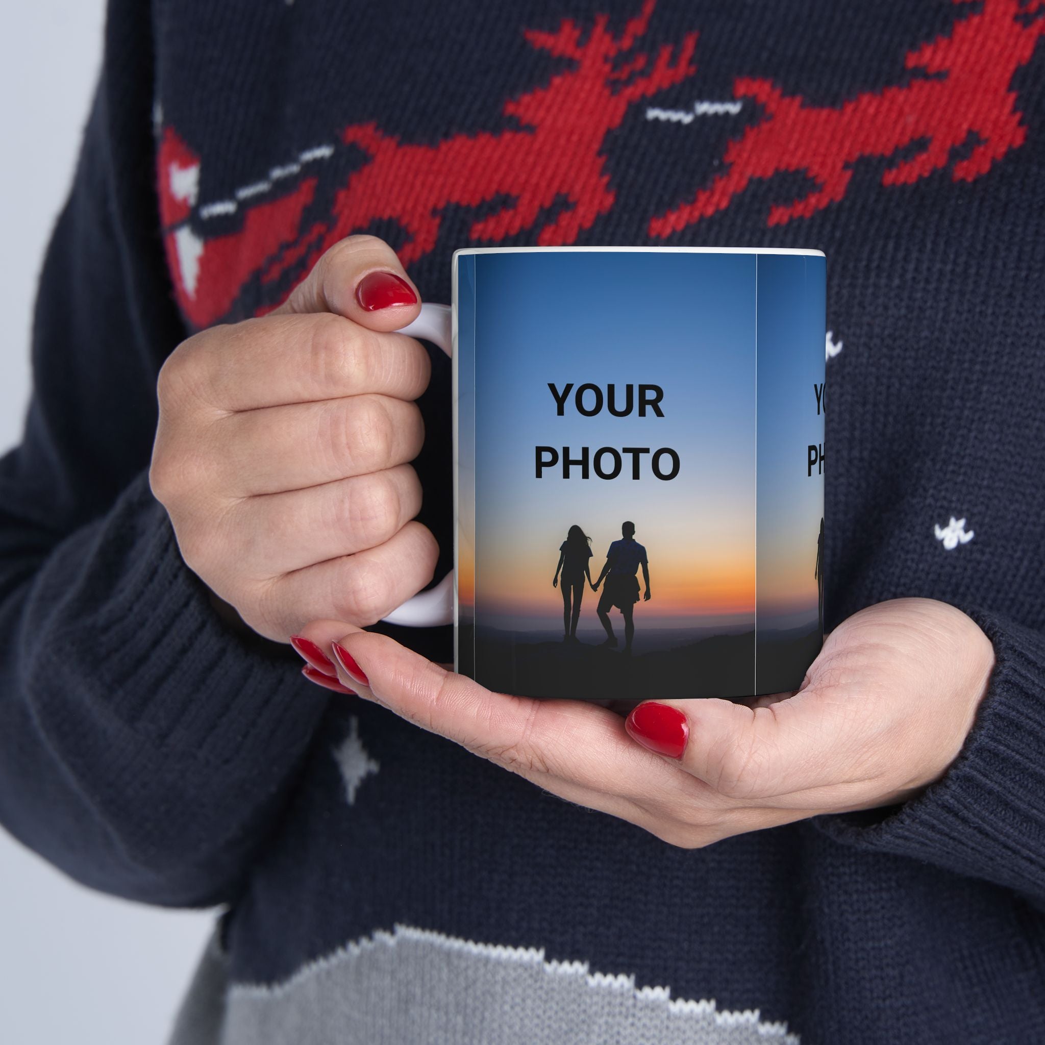 Personalized Photo Mug — Custom Sunset Couple Ceramic Coffee Cup (11oz/15oz)