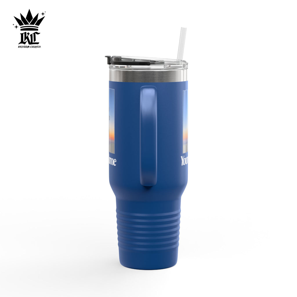 40oz Insulated Travel Mug – Personalized White Tumbler with Straw & Handle