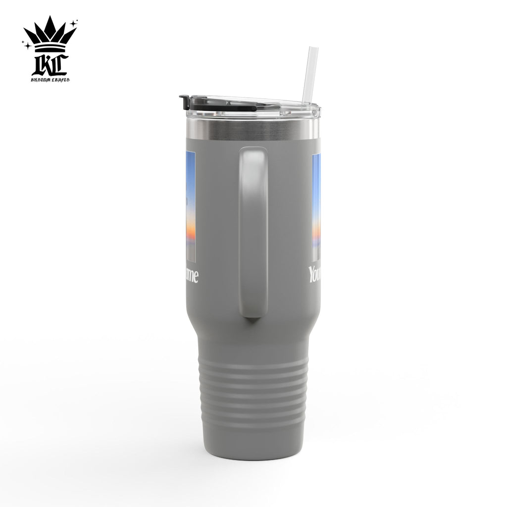 40oz Insulated Travel Mug – Personalized White Tumbler with Straw & Handle