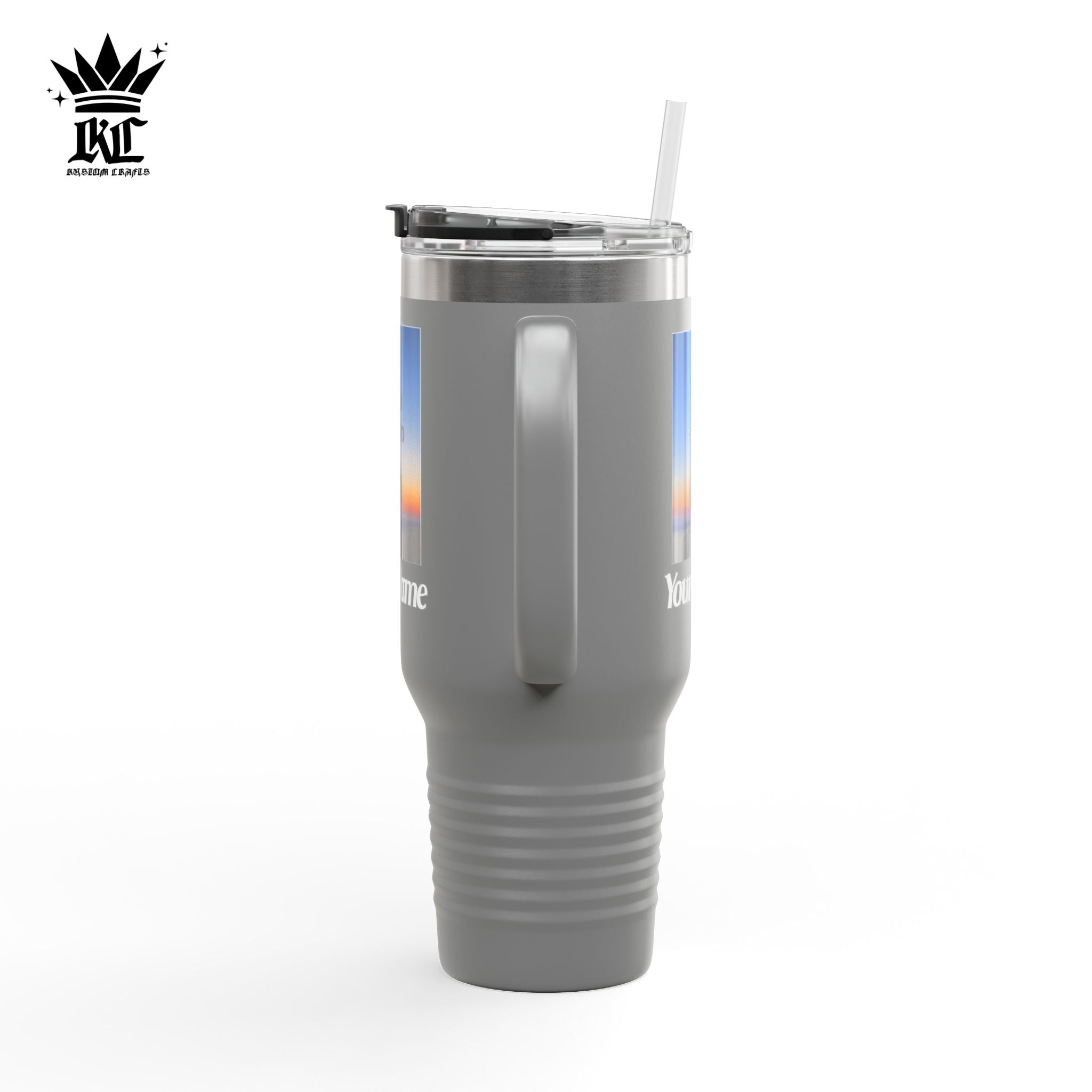 40oz Insulated Travel Mug – Personalized White Tumbler with Straw & Handle