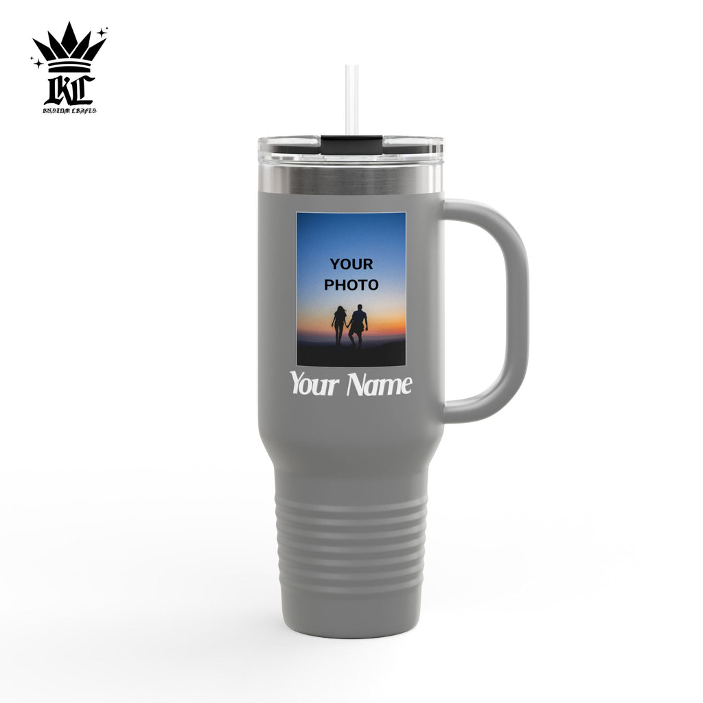 40oz Insulated Travel Mug – Personalized White Tumbler with Straw & Handle