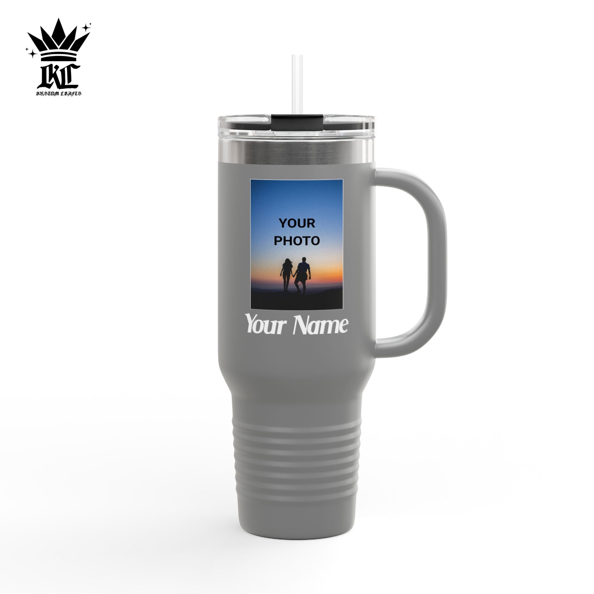 40oz Insulated Travel Mug – Personalized White Tumbler with Straw & Handle